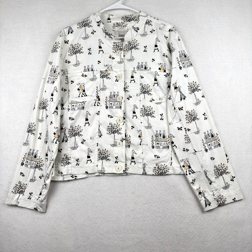 Christopher Banks‎ Jacket Womens XL Parisian Print Button Front Novelty